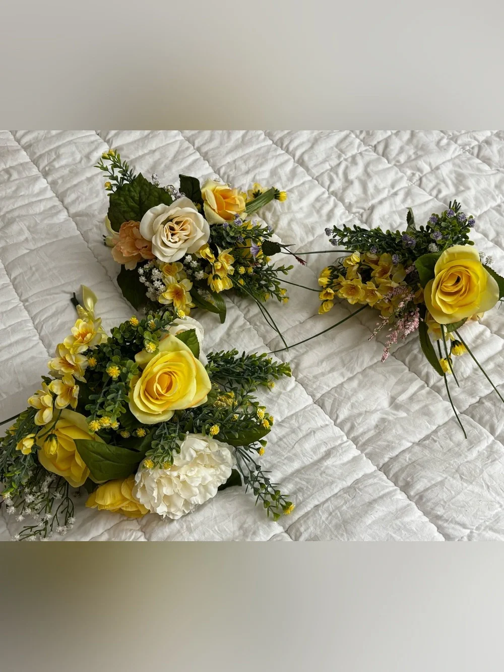 Yellow and Cream Faux Floral Centerpiece in Metal Planter